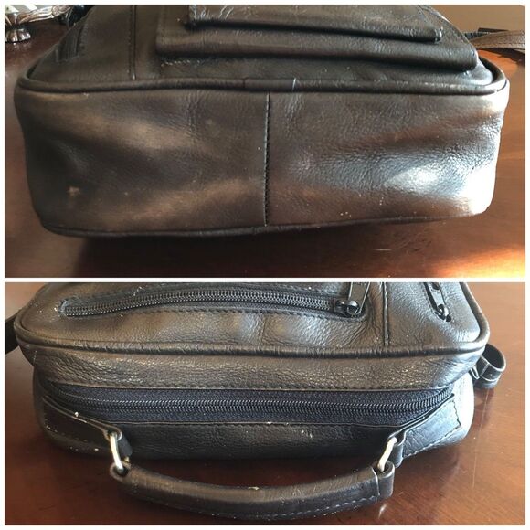 UNISEX LEATHER - Utilitarian Black All-Leather Bag w/Multi Compartments - Picture 8 of 15